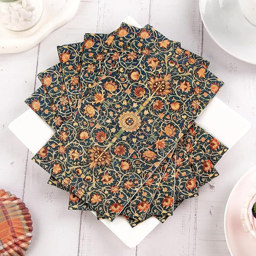 100 Pack William Morris Guest Napkins Vintage Floral Blue Paper Napkins Disposable Paper Hand Towels Dinner Baby Shower Party Supplies Decorative Napkins - 4.3 X 7.8 Inches