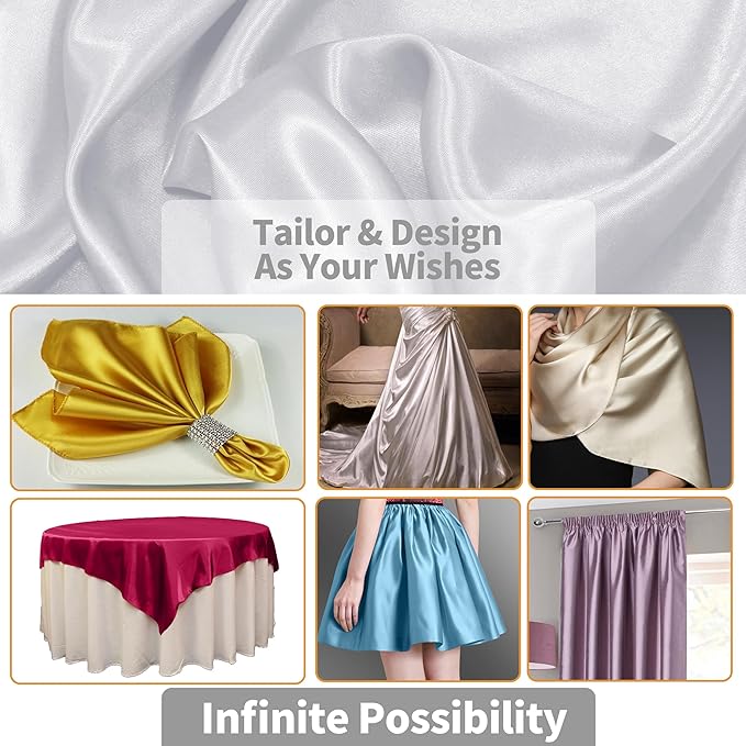 RUDONG M White Satin Fabric by The Yard, 3 Yard x 60 Inch Wide Silky Charmeuse Satin Fabric, Soft Satin Fabric for Wedding Decorations, Bridal Dress, Sewing, Accessories, DIY Crafts