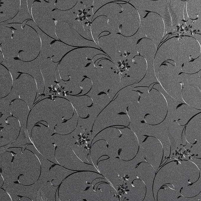 Mikomer Total Blackout Window Film,100% Light Blocking Privacy Glass Door Film Etched Flowers,Room Darkening Window Cling,No Glue/Heat Control/Anti UV for Day Sleep & High Privacy,35In. by 157In.
