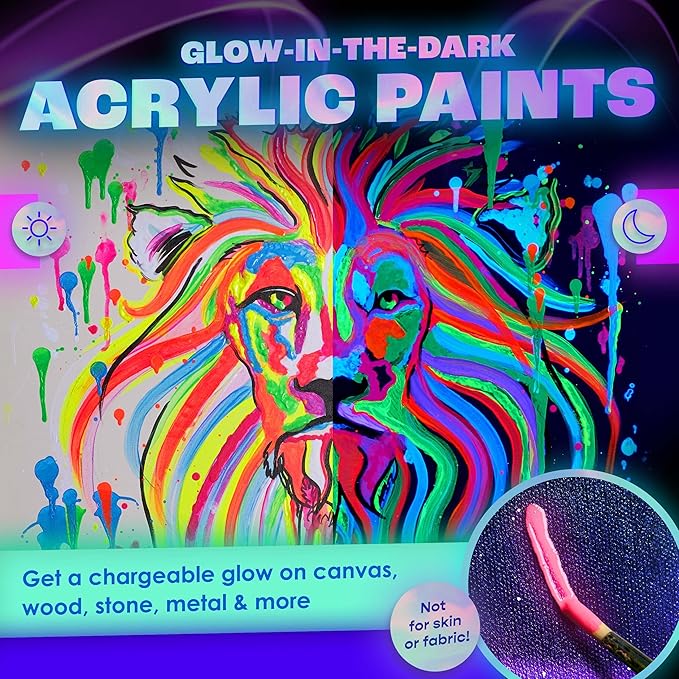 neon nights Glow in The Dark | Luminescent | Phosphorescent | Self-Luminous Paint - Set of 8