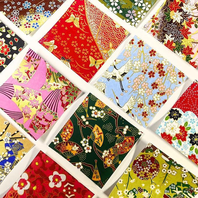 50 Origami Paper Yuzen Washi Paper Different Patterns Japanese Print 3x3 inches for Wedding Decor Japanese Designs, Mixed Patterns for Origami, Scrapbooking, DIY Gifts Origamipolly
