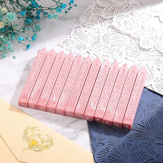 Yoption 12 Pcs Rose Gold Sealing Wax Sticks with Wicks for Wax Seal Stamp, Wedding Invitations, Gift Wrapping, Christmas