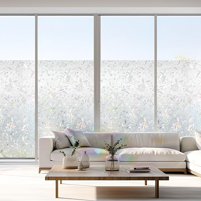 Hilarious Privacy Window Film, Tulip Window Vinyl, Stained Glass Static Stickers, 3D Decorations for Glass Windows, Removable Window Covering, Adhesive-Free Stickers (23.6'' x 118'')