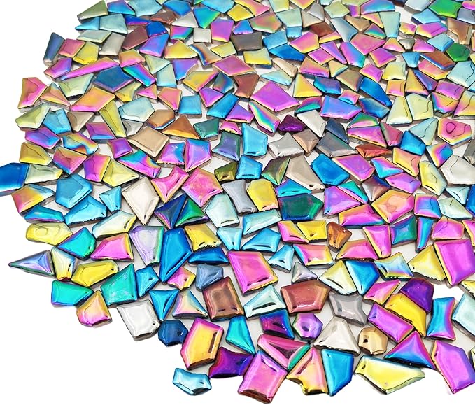1.1LB Irregular Ceramics Mosaic Tiles, Mosaic Pieces Stones for DIY Mosaic Making Craft Hobby Arts Home Wall Decoration (Mix Rainbow)