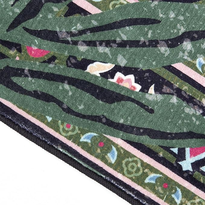 Oriental Tropical Washable Rugs, Black Boho Vintage Distressed Hippie 8x10 Area Rugs for Bedroom Living Room Office Dorm, Abstract Botanical Tribal Indian Accent Dining Room Large Carpet