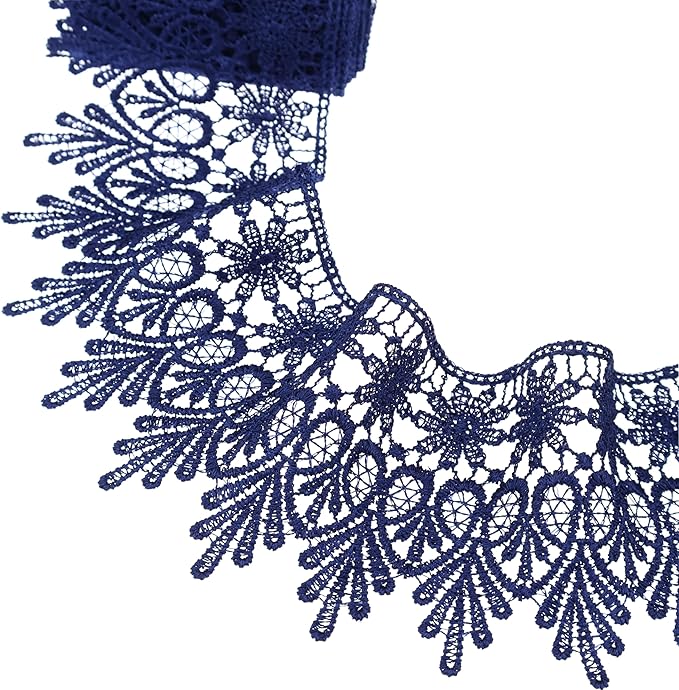 GXTIZAS Navy Blue Lace Trim 5 Yards Wide Venise Lace Ribbon Embroidered Edge Trim for Sewing Crafts Pillow Case