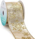 CT CRAFT LLC Champagne Gold Metallic Fabric with Gold Snowflake Wired Ribbon 2.5 Inch x 10 Yards for Christmas Home Decor Tree Topper Bow Gift Wrapping DIY Crafts Wreath Garland