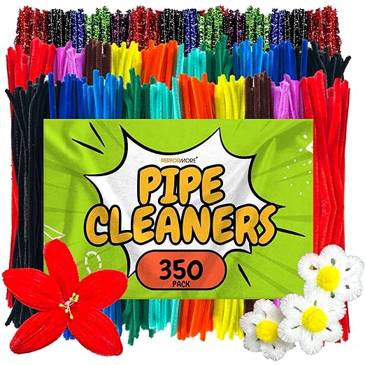 Performore Colorful Pipe Cleaners Craft Set 350-Pack Chenille Stem Wires in 35 Bright Colors 5mm Thick Reusable Twistable Fuzzy Sticks DIY Art Supplies for Kids & Classrooms