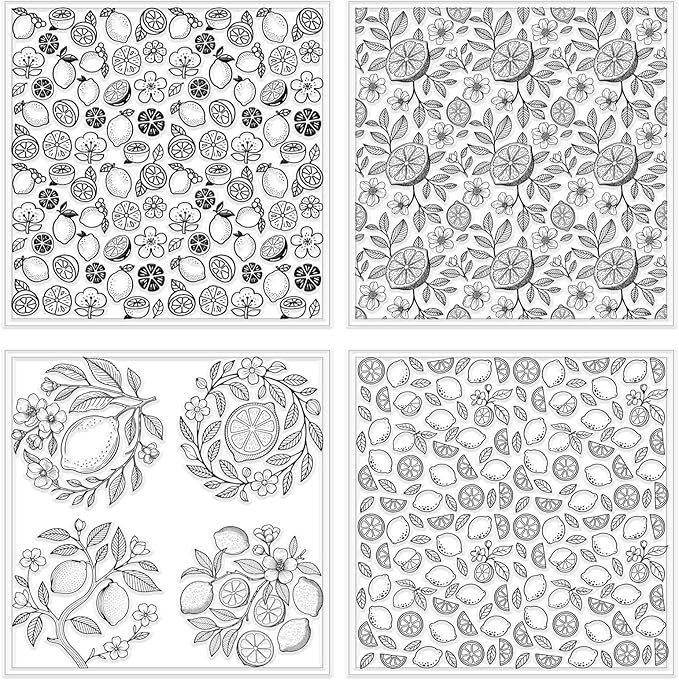 CHGCRAFT 4 Sheets 4 Styles Vintage Lemons Polymer Clay Texture Sheets Lemon Slices Silicone Texture Stamp Flowers Modeling Pattern Pad Texture Sheets for Making Earrings Jewerly, 5.5x5.5 inch
