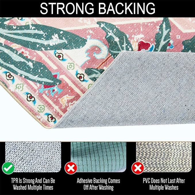 Washable Pink Rugs Boho Vintage Tropical Jungle 6x9 Area Rugs Jungle Oriental Carpet for Bedroom Kitchen Dining Living Room Office Distressed Indoor Cute Nursery Rug