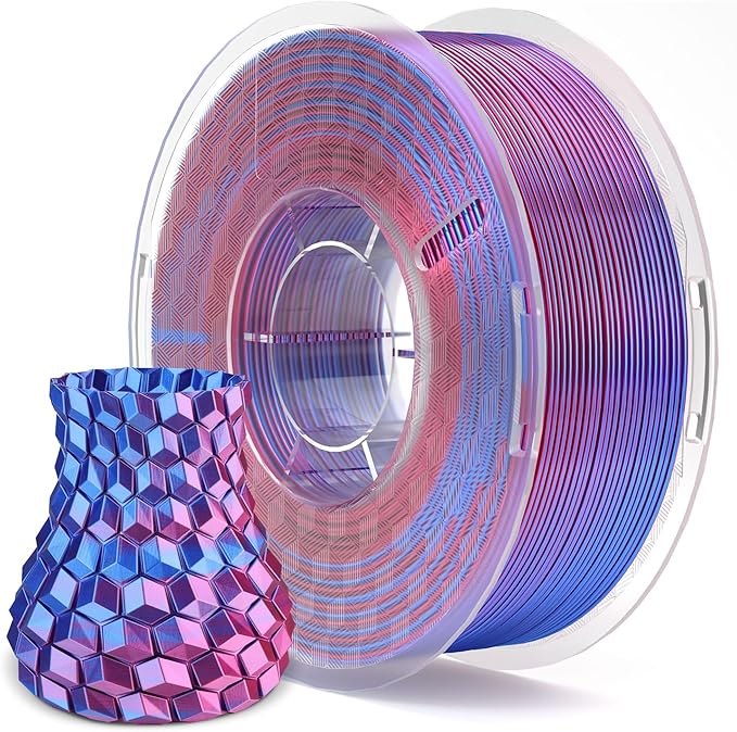 ELEGOO Silk PLA Filament 1.75mm Magenta Blue 1KG, Shiny Multi Color 3D Printer Filament Dimensional Accuracy +/- 0.05mm, 1kg Spool(2.2lbs) Fits for Most FDM 3D Printers