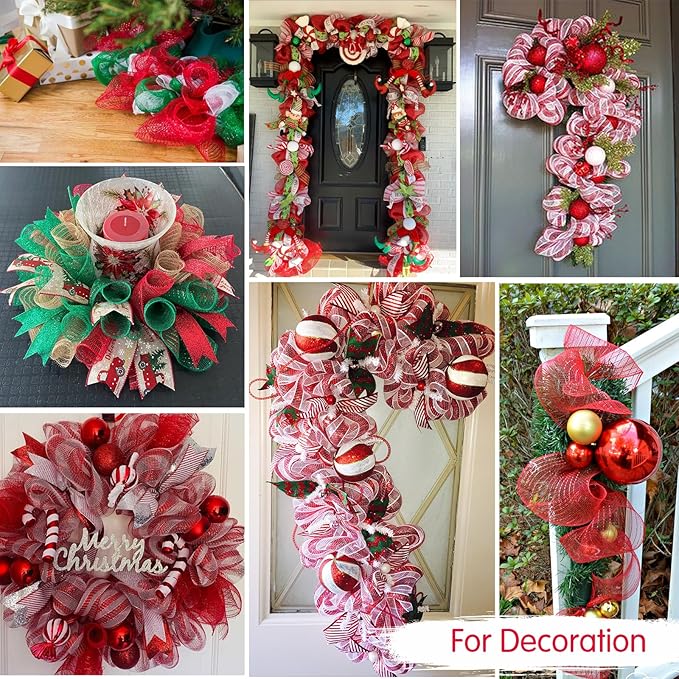 TONIFUL 2 Rolls 10 Inch Claret Decorative Mesh Ribbbon Rolls, Fabric Mesh with Foil for Wreath Supplies, Front Door Wreath Crafts Tree Decor Christmas NewYears Halloween Decoration (10 yds/roll)