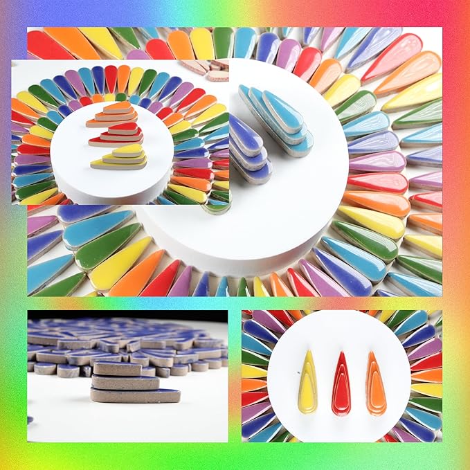 200g Petal Droplet Shaped Ceramic Mosaic Tiles for Crafts, Vibrant Colors, Ceramic Tiles for Mosaic Making Kits, DIY Arts and Crafts (Red)