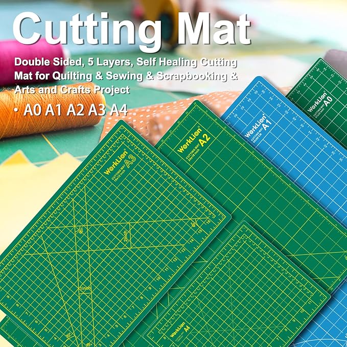WORKLION 12" x 18" Art Self Healing PVC Cutting Mat, Double Sided, Gridded Rotary Cutting Board for Craft, Fabric, Quilting, Sewing, Scrapbooking Project……