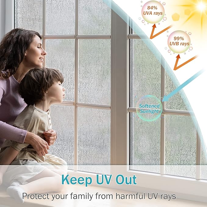 VELIMAX Rain Glass Window Film Privacy Static Window Clings Decorative Glass Sticker for Home Office Removable UV Protection Heat Control 35.4 x 157.48 inches