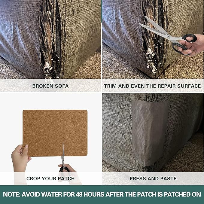 Azobur Couch Patch Repair Fabric,Microfiber Fabric, Self-Adhesive, for Sofa Repair and Upholstery, 2 Pieces, 9.5 x 11 inches (Light Gray)
