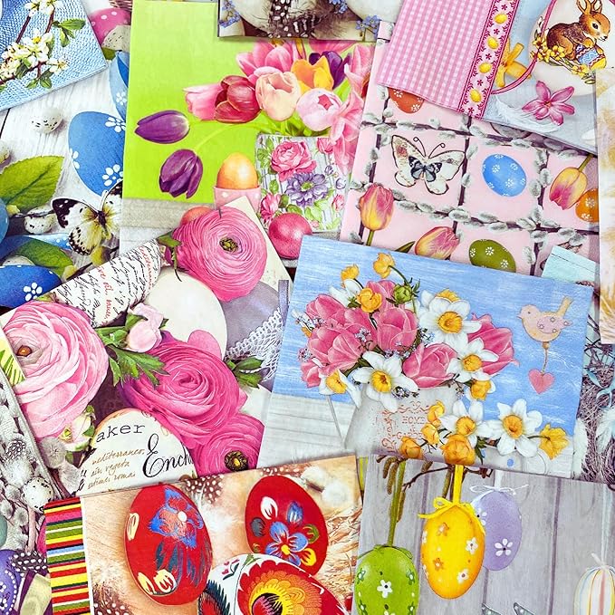 Mystery Pack Decoupage Paper Napkins, 20-ct Assorted Surprise Napkins, Decorative Napkins Easter for Art Craft Junk Journal, 20 Different Designs