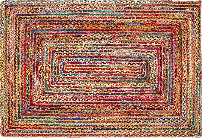 3'x5' Handwoven Jute Chindi Area Rug - Colorful Boho Rugs for Living Room - Hand Braided Multicolor Bohemian Rug for Farmhouse, Bedroom, Dining Room, Classroom, Hallway, Kitchen, Office
