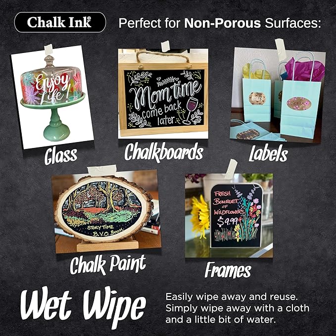 Chalk Ink Chisel Tip Wet Wipe Chalk Markers (Wildflower, 6mm, 8 Pack)