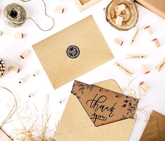 Thank You Cards With Envelopes - 160 Sets Premium Kraft Thank You Cards Bulk - TY Notes with 8 Graceful Designs - Floral Card for Celebration, Wedding, Baby & Bridal Shower 4x6