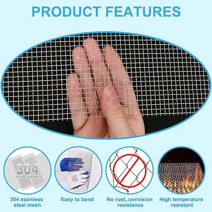 4 Pcs 13x9 (33cmx23cm) 5 Mesh 304 Stainless Steel Wire Mesh Sheet, Rustproof Metal Mesh Sheet Screen for DIY Crafts, Vent Covers, Garden Fencing, Window Protection & Industrial Filters