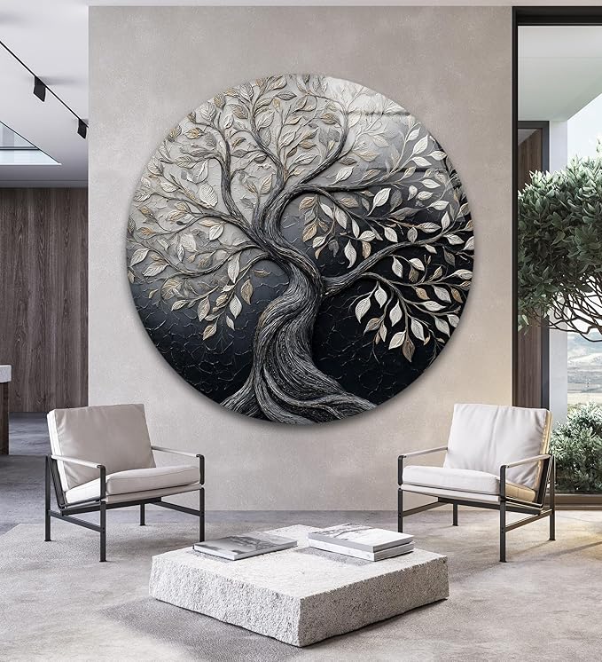 My Photostation.com 31.5''(80cm) Diameter Twilight Tree of Life Round Glass Wall Art Tempered Glass Printing Wall Decor Large Wall Art Wall Hangings