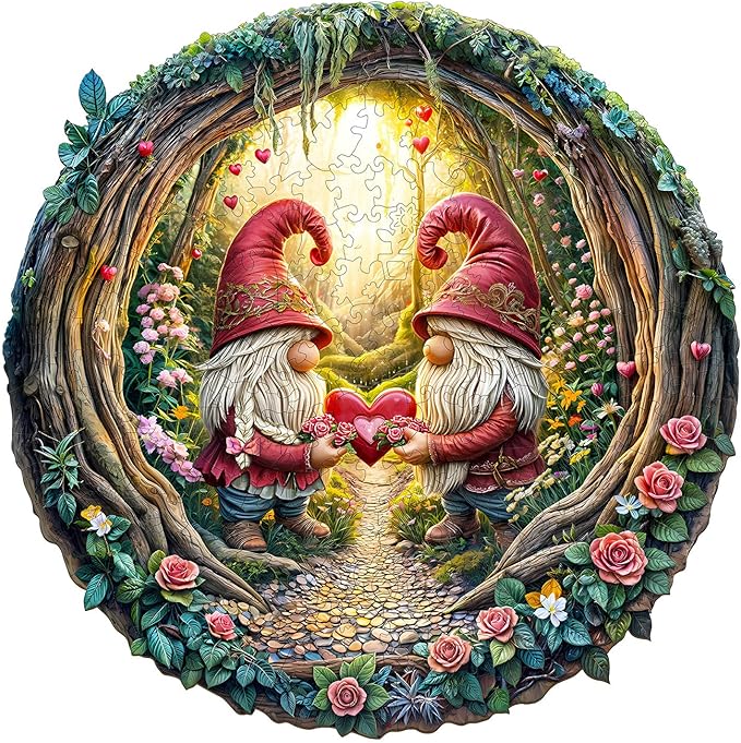 KAAYEE Wooden Puzzles for Adults, Gnome Couple Wooden Jigsaw Puzzle, 455 PCS Unique Shape Wood Puzzles Adult, 3D Visual Effect Flat Puzzle Birthday Family Games (XL-17.3 * 17.3in)