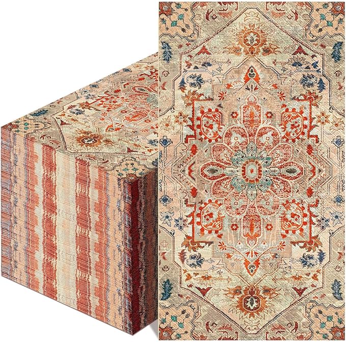 Yeaqee 100 Pcs Vintage Boho Napkins Paper Guest Towels 2 Ply Decoupage Napkins Disposable Decorative Hand Towel for Bathroom Kitchen Fall Wedding Party Dinner(Orange and Blue)
