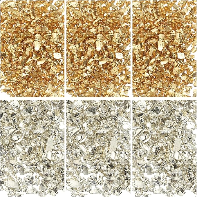 uxcell 6 Colors Crushed Glass Chips, 1-3mm Irregular Glitter Metallic Glass Broken Glasses Pieces with Laser Bag for Craft DIY Vase Epoxy Halloween Decoration 34g, Solid Color