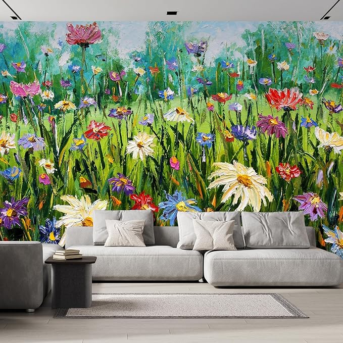 wall26 Wall Sticker/Wall Mural Wildflower Abstract, Not Peel and Stick, Non-Woven Wallpaper Decorative for Bedroom, Living Room, Office - 132x168 inches