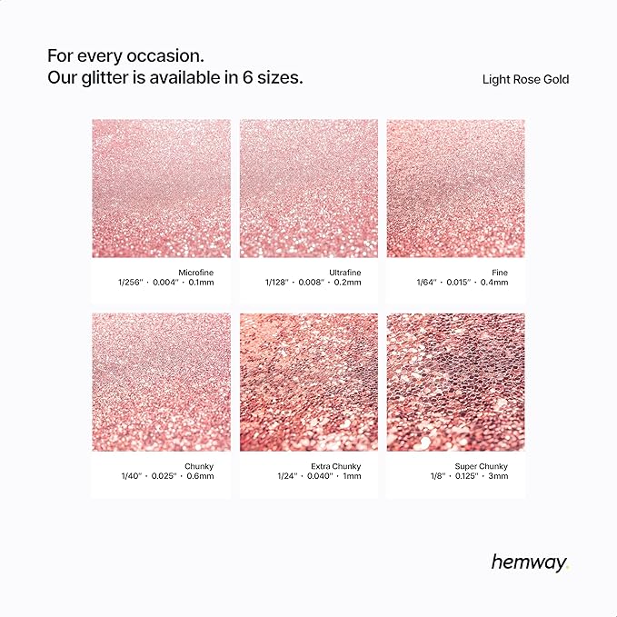 Hemway Polyurethane & Epoxy Resin Glitter 100g / 3.5oz Metallic Crystal Flake Additive for Flooring Jewelry Tumblers Glass Pigment - Microfine (1/256" 0.004" 0.1mm) - Light Rose Gold