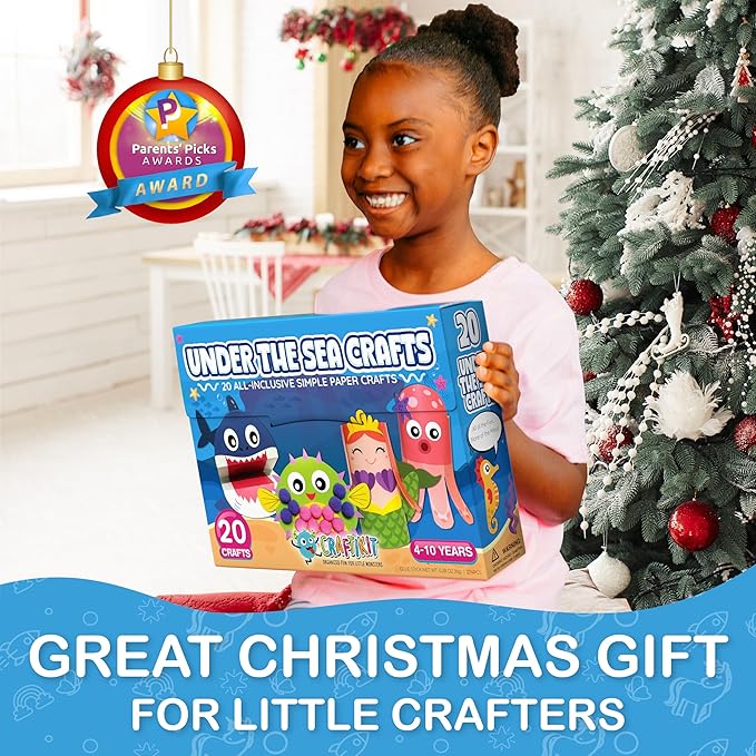 Craftikit® 20 Award-Winning Under The Sea Toddler Arts and Crafts for Girls Ages 4-8, Paper Craft Kits, Sea Animals, Mermaid Crafts for Girls Ages 4-6, Boys, Preschool Craft Supplies for Kids