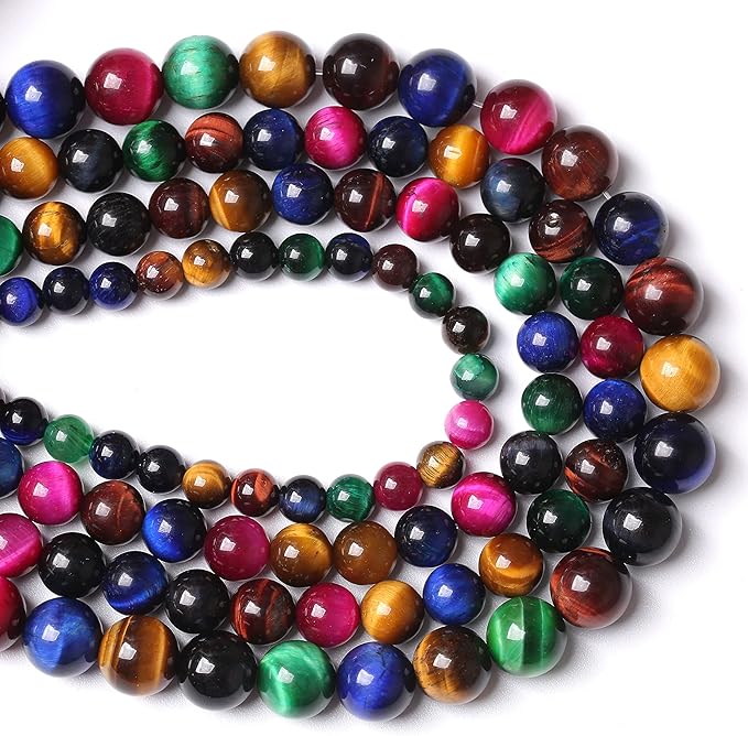 36pcs 10mm AAA Natural Colorful Tiger Eye Stone Beads Gemstone Round Spacer Loose Beads for Jewelry Making DIY Bracelet Necklace