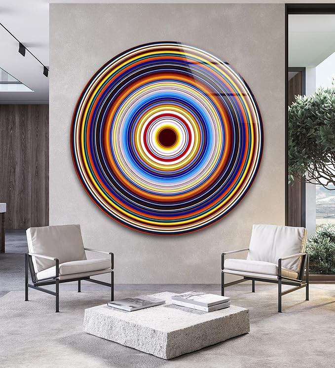 My Photostation.com 15.8''(40cm) Diameter Colorful Concentric Circles Round Glass Wall Art Tempered Glass Printing Wall Decor Large Wall Art Wall Hangings
