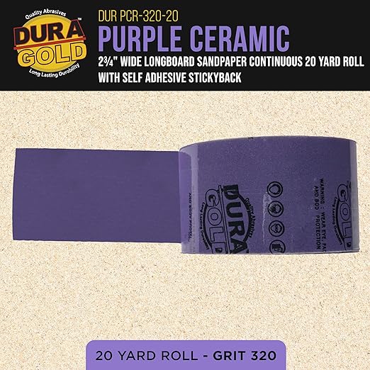 Dura-Gold Premium 320 Grit PSA Purple Film Ceramic Longboard Sandpaper, 2-3/4" Wide Continuous 20 Yard Roll - Self Adhesive Stickyback for Auto & Wood Air File Long Board Sanders, Hand Sanding Blocks