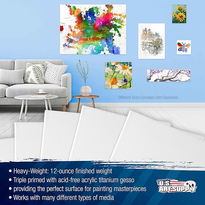 U.S. Art Supply 30 x 30 inch Stretched Canvas 12-Ounce Triple Primed, 6-Pack - Professional Artist Quality White Blank 3/4" Profile, 100% Cotton, Heavy-Weight Gesso - Acrylic Pouring, Oil Painting