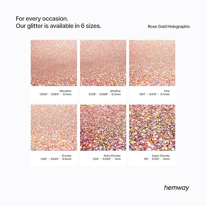Hemway Polyurethane & Epoxy Resin Glitter 100g / 3.5oz Metallic Crystal Flake Additive for Flooring Jewelry Tumblers Glass Pigment - Chunky (1/40" 0.025" 0.6mm) - Rose Gold Holographic