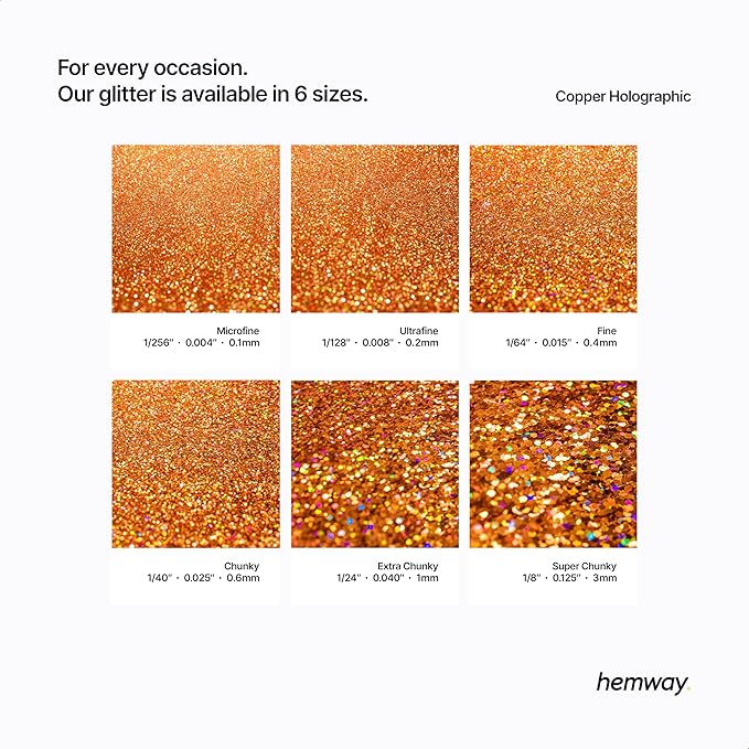 Hemway Polyurethane & Epoxy Resin Glitter 100g / 3.5oz Metallic Crystal Flake Additive for Flooring Jewelry Tumblers Glass Pigment - Microfine (1/256" 0.004" 0.1mm) - Copper Holographic