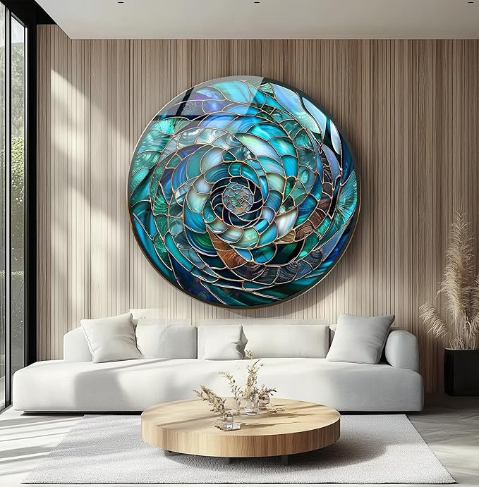 My Photostation.com 27.5''(70cm) Diameter Ocean Vortex Spiral Round Glass Wall Art Tempered Glass Printing Wall Decor Large Wall Art Wall Hangings