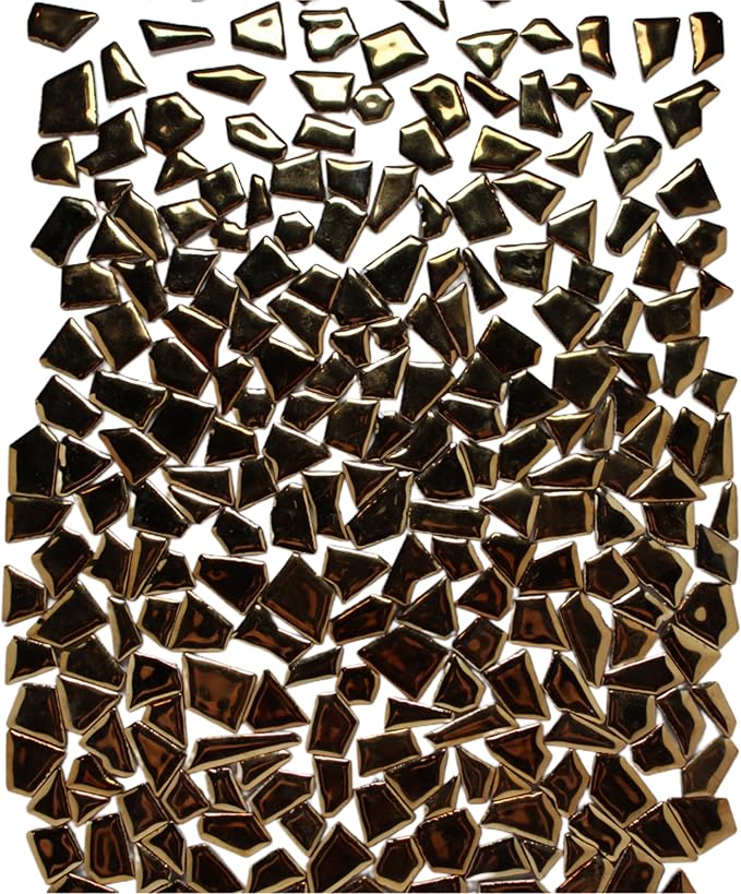 Ceramic Mosaic Tiles for Crafts & Art Projects 200 Grams Vibrant Colors Pieces Fit Together Like a Puzzle Endless Creative Ideas for Mosaic Art DIY Hobbies Small Sizes (Metallic Gold)