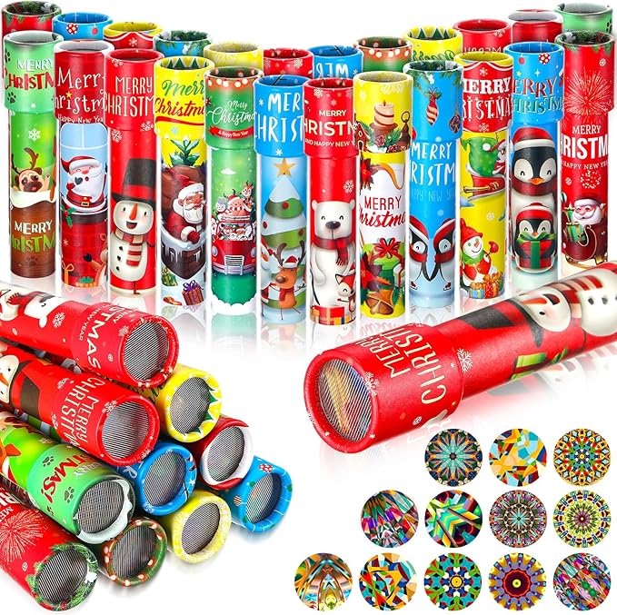 Poen 36 Pcs Christmas Classic Kaleidoscopes Toy Bulk Educational Kaleidoscope Kit Old Fashioned Kaleidoscope Party Favors Vintage Return Gifts for Xmas Bag Fillers Prizes Bag Fillers