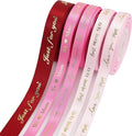 MEEDEE Pink Ribbon for Gift Wrapping Thank You Just for You Ribbon Mothers Day Gift Box Double Face Satin Assortment Thin Pink Satin Fabric, 5 Rolls 10 Yards Each Total 50 Yards