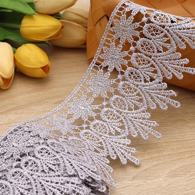 GXTIZAS Gray Lace Trim 5 Yards Wide Venise Lace Ribbon Embroidered Edge Trim for Sewing Crafts Pillow Case