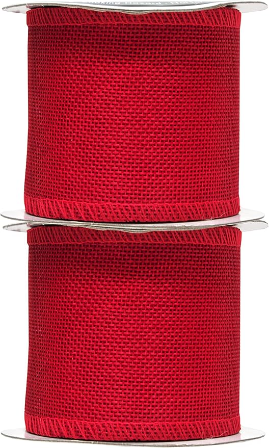 Mandala Crafts Red Burlap Ribbon 3 Inches Wide Jute Ribbons for Crafts - 20 Yds Roll Rustic Burlap Wrap Trim Ribbons for Wreaths Bows Wedding Party Decoration