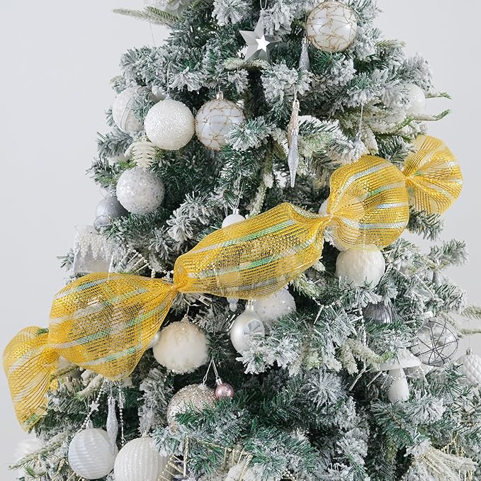 MEEDEE Gold Deco Mesh 10 Inch Deluxe Wide Foil & Iridescent Metallic Stripe Mesh Ribbon for Wreaths, Christmas Tree, Garland, Gift Wrapping, Bows Making (30 Feet)