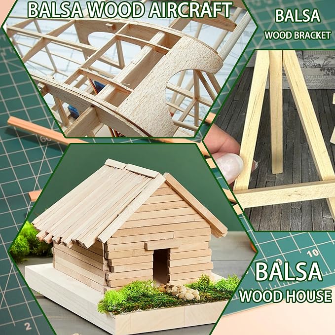 60Pcs Balsa Wood Square Dowels 1/4 x 1/4 x 12 inch ，DIY Balsa Wood Sticks for Crafts Model Making (1/4"x12"-60pcs)
