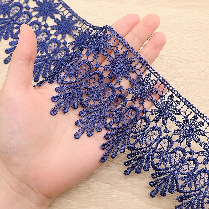 GXTIZAS Navy Blue Lace Trim 5 Yards Wide Venise Lace Ribbon Embroidered Edge Trim for Sewing Crafts Pillow Case