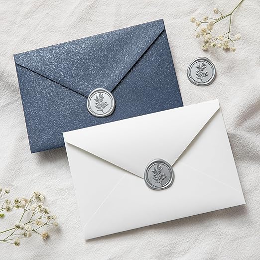 PONATIA Silver Wax Seal Stickers -50pcs Eucalyptus Self- Adhesive Wedding Seal Stickers, Perfect for Invitation Cards, Envelopes, Christmas Cards, Gift Wrapping, Party Decor