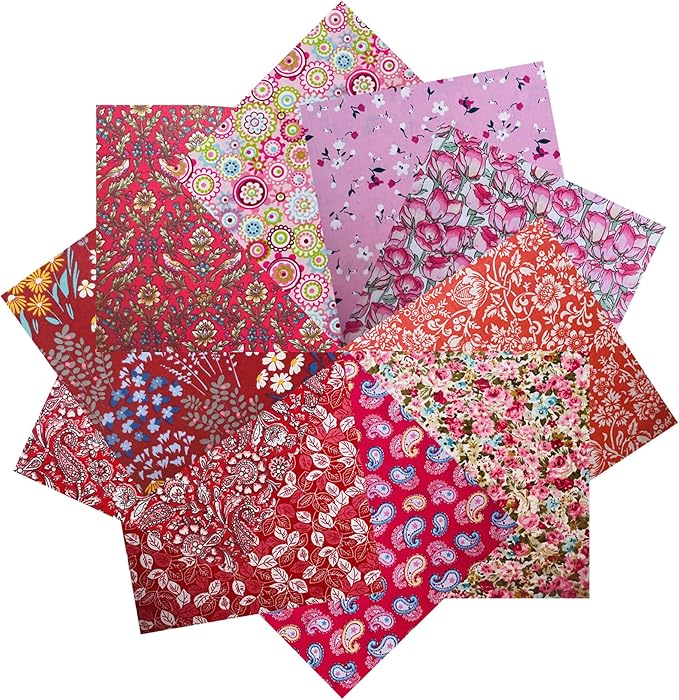 HANPATQUI 50PCS 12 x 12 inch Red Printed 100% Cotton Fat Quarters Fabric for Sewing and Quilting Bundles Precut Fabric Square for DIY Craft Patchwork