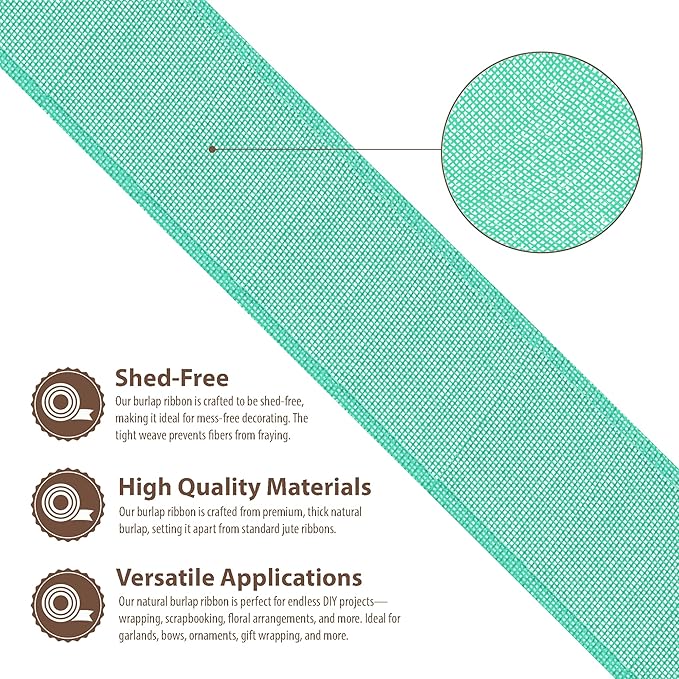 Mandala Crafts Turquoise Burlap Wired Ribbon 2.5 Inches Wide Jute Ribbons for Crafts - 10 Yds Roll Rustic Burlap Wrap Trim Ribbons for Wreaths Bows Party Decoration